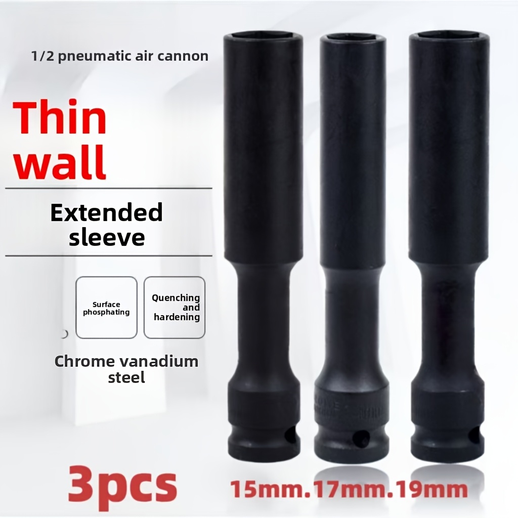 Pneumatic Impact Wrench - 1/3-teiliger 1/2-Zoll-Steckschlüsselsatz mit verlängerten dünnwandigen Schlagschraubern,